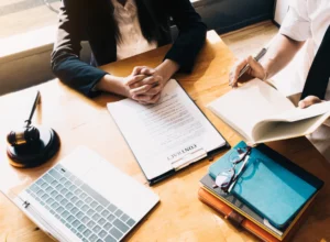 couple having a meeting their lawyer for division of their asset